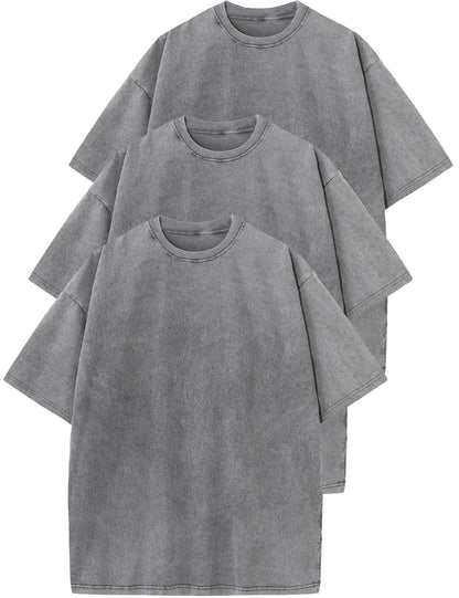 HOTFlygo 3 Pack Men Oversized T Shirts Acid Washed Unisex Tee Loose Fit Short Sleeve Casual Streetwear Baggy Basic Tops