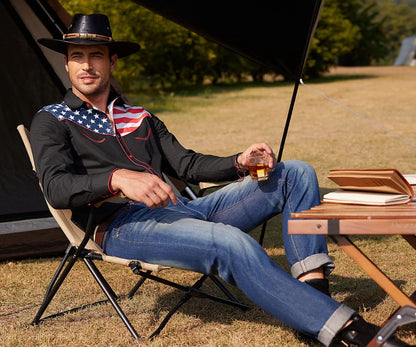 HOTCOOFANDY Men's American Flag Button Down Shirts Western Cowboy Shirt Slim Fit Patriotic Long Sleeve Shirt