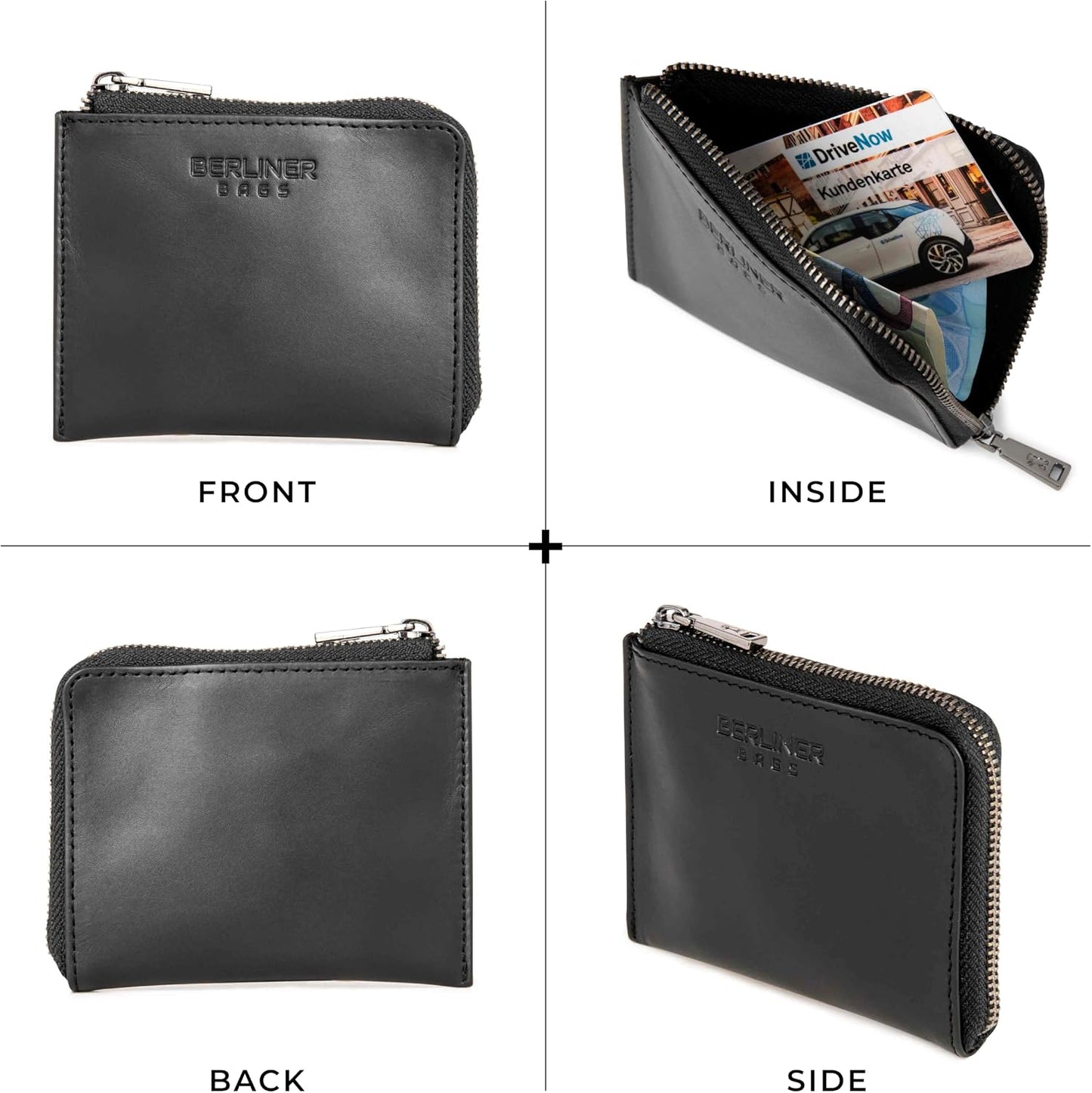 HOTBERLINER BAGS Genuine Leather Coin Purse Mark, Credit Card Holder, Mini Wallet with Zipper for Men and Women