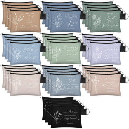 HOT40 Pcs Christian Small Coin Purse for Women Bulk Religious Cosmetic Bags Inspirational Bible Verse Mini Pouches Church Gift Wallet Bag with Zipper for Travel Women Mother(Morandi Style)