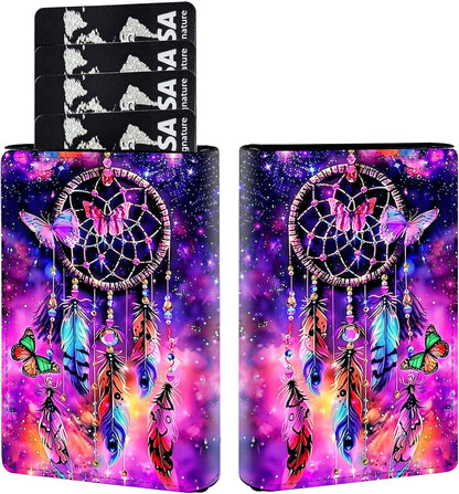 HOTPop Up Wallet Women Men with Money Slot,RFID Blocking Leather Minimalist Automatic Credit Card Holder Business Trifold Card Case-Purple Dream Catcher