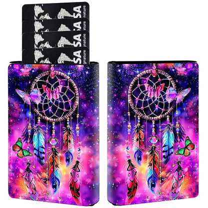 HOTPop Up Wallet Women Men with Money Slot,RFID Blocking Leather Minimalist Automatic Credit Card Holder Business Trifold Card Case-Purple Dream Catcher