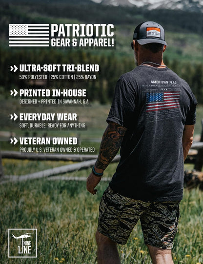 HOTNine Line Old Glory Flag Schematic T-Shirt for Men | Patriotic American Flag Freedom Shirt, USA Made Veteran Owned Apparel