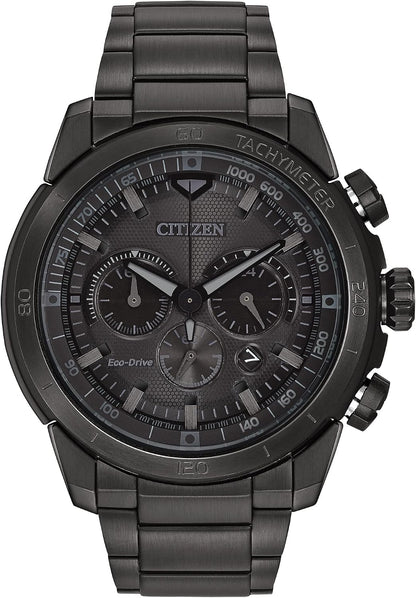 HOTCitizen Men's Eco-Drive Weekender Ecosphere Chronograph Watch in Black IP Stainless Steel, Black Dial (Model: CA4184-81E)