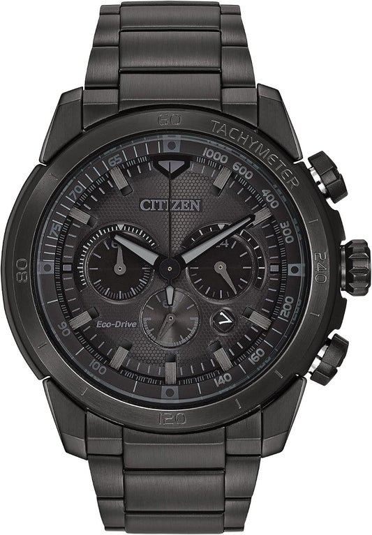 HOTCitizen Men's Eco-Drive Weekender Ecosphere Chronograph Watch in Black IP Stainless Steel, Black Dial (Model: CA4184-81E)