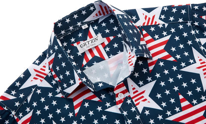HOTMens American Flag Shirt - Patriotic Shirts for Men Short Sleeve Button Down Hawaiian Shirts
