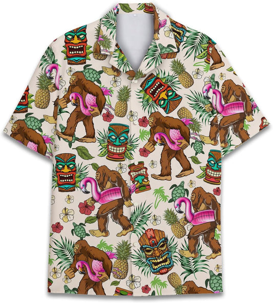 HOTTropical Bigfoot Hawaiian Shirts for Men Women, Sasquatch Summer Beach Button Down Short Sleeve