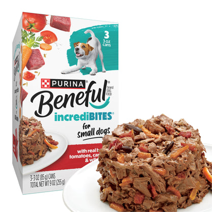 HOTBeneful Purina Small Breed Wet Dog Food Variety Pack, IncrediBites With Real Beef, Chicken and Salmon - (Pack of 30) 3 Oz. Cans