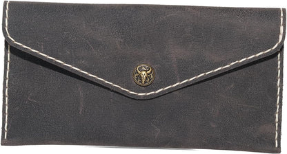HOTHandcrafted Full-Grain Leather Envelope Wallet Artisan Stitching with Metal Snaps, Slim Card Holder & Cash Organizer (7.5x3.9in) (Black)