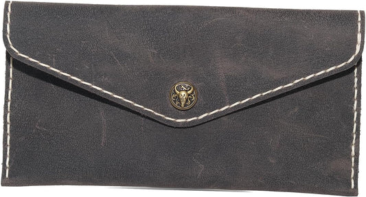 HOTHandcrafted Full-Grain Leather Envelope Wallet Artisan Stitching with Metal Snaps, Slim Card Holder & Cash Organizer (7.5x3.9in) (Black)
