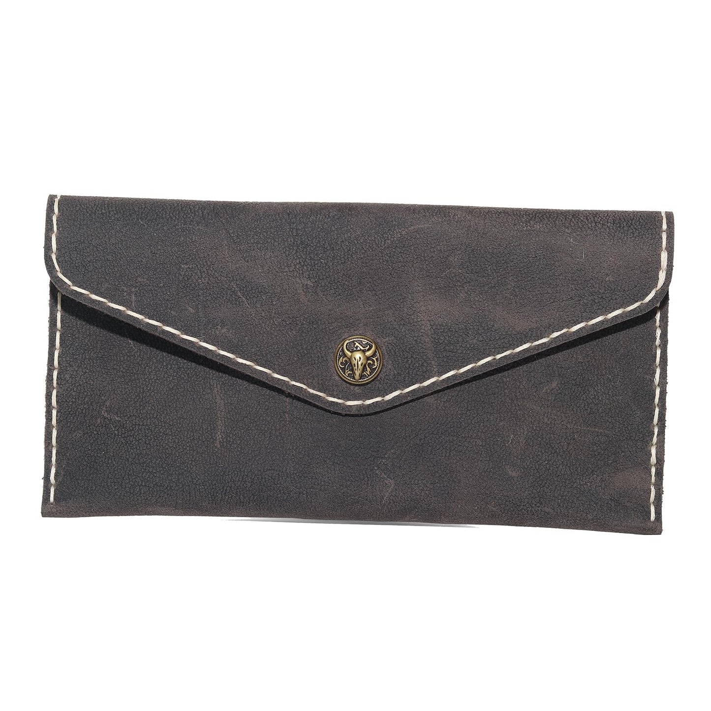 HOTHandcrafted Full-Grain Leather Envelope Wallet Artisan Stitching with Metal Snaps, Slim Card Holder & Cash Organizer (7.5x3.9in) (Black)
