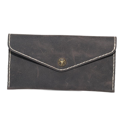 HOTHandcrafted Full-Grain Leather Envelope Wallet Artisan Stitching with Metal Snaps, Slim Card Holder & Cash Organizer (7.5x3.9in) (Black)