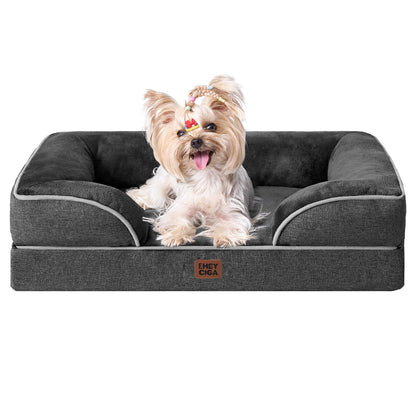 HOTEHEYCIGA Orthopedic Dog Beds for Extra Large Dogs 44x32Inch, Polyurethane Foam XL Pet Bed with Sides, Non-Slip and Egg-Crate Foam Big Dog Couch Bed with Washable Removable Cover, Grey