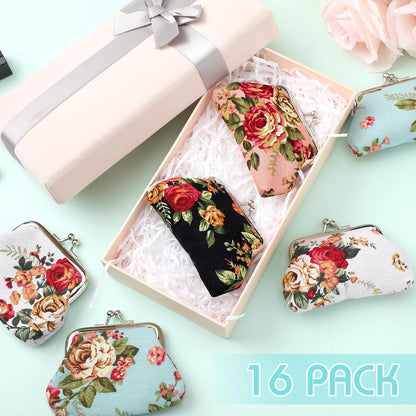 HOT48 Pcs Vintage Canvas Floral Kiss Lock Coin Purses Bulk Rose Flower Change Wallets Gifts for Mother Day Women(4 x 3 Inch)