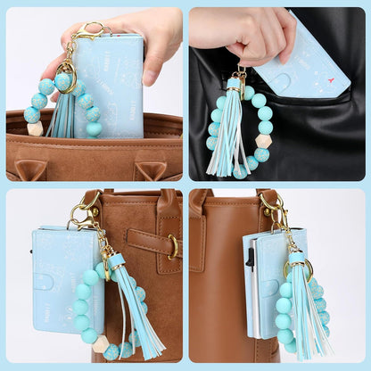 HOTWallet Women RFID Blocking Credit Card Holder Business Card Case Trifold Slim Wallet Wristlet with Key Chain PU Leather Holds 12 Cards Compact Small Coin Purse