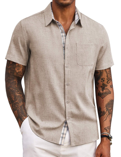HOTCOOFANDY Men's Button Down Shirts Short Sleeve Casual Summer Beach Vacation Wedding Shirt with Pocket