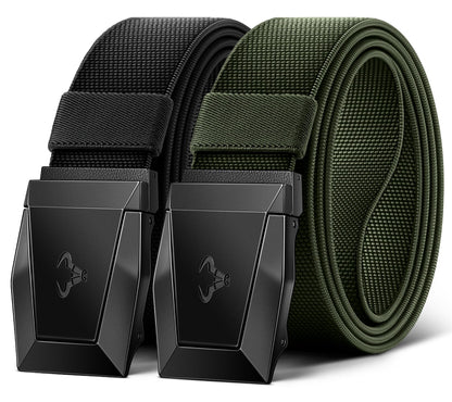 HOTBULLIANT Men Tactical Belt 2 Pack,Stretch Western Rigger Web Belt For Cowboy Military Heavy Duty 1.5"-Cut For Fit | Smooth Sliding | Adjustable for Precise Fit | Tailored Size | Rugged Nylon for Heavy Duty, hiking, Hunting