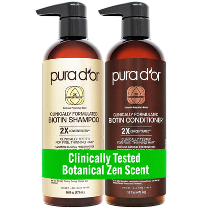HOTPURA D'OR Anti-Thinning Biotin Shampoo & Hair Regrowth Conditioner, CLINICALLY TESTED Effective Results, Thickening Herbal Blend For Women & Men, Original Gold Label Set, Natural Earthy Scent, 16oz x2