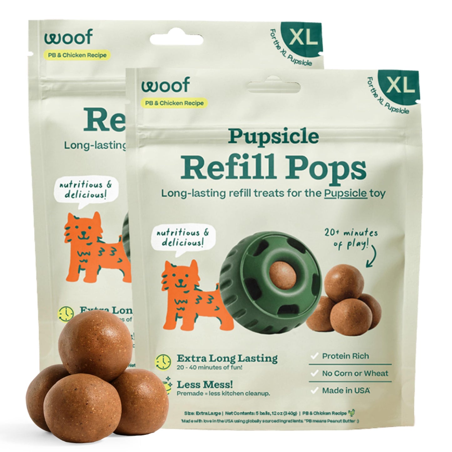 HOTWOOF Pupsicle Refill Pops - Low-Mess Dog Snacks - with Peanut Butter and Beef - Dog Treats - Long Lasting - Large Pops - 7 Count