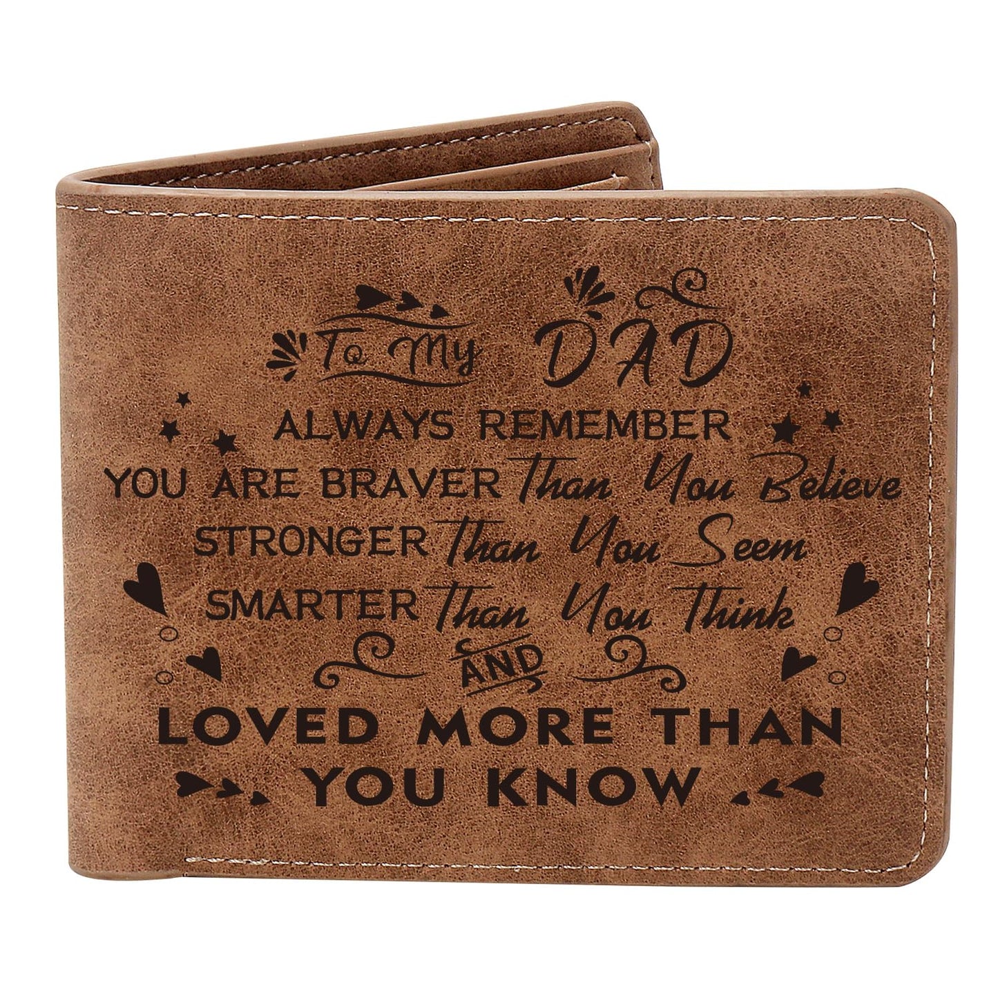 HOTTHTCSQ To My Dad Gift Leather Wallet for Man Engraved Personalized Leather Wallet, Birthday Gifts From Daughters(never forget dad)