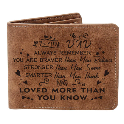 HOTTHTCSQ To My Dad Gift Leather Wallet for Man Engraved Personalized Leather Wallet, Birthday Gifts From Daughters(never forget dad)
