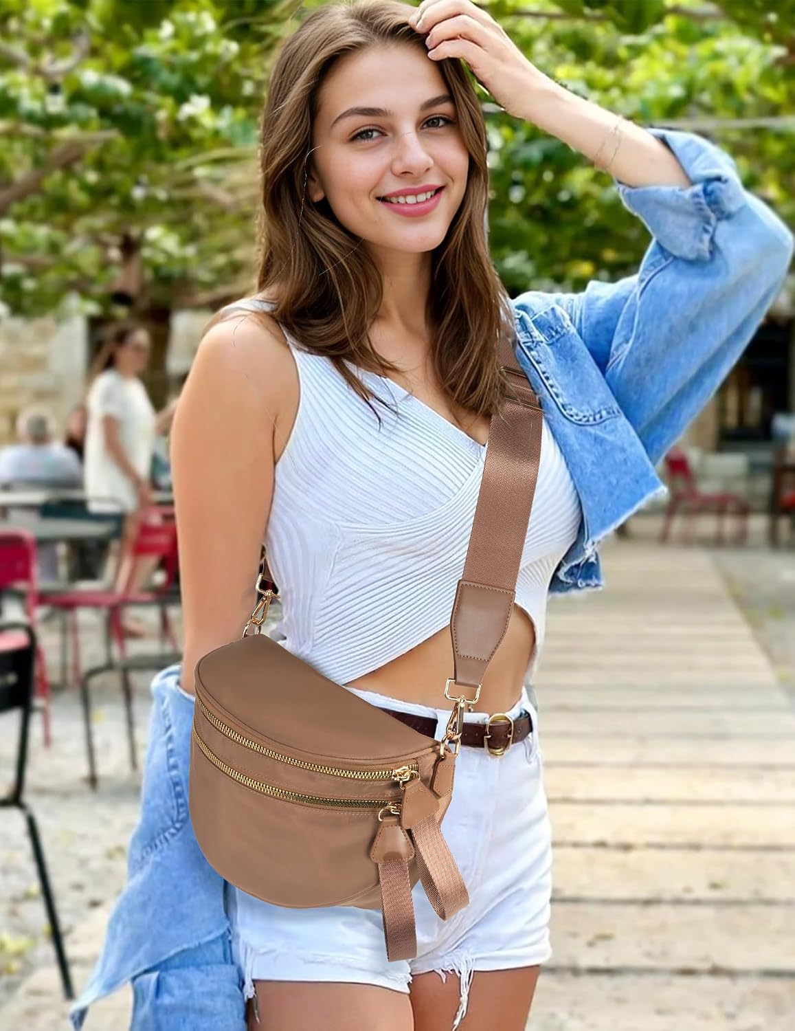 HOTFEIBOON Spacious Nylon Crossbody Bag Bum Bag Handbags Wallets Purses Trendy Shoulder Bag for Women
