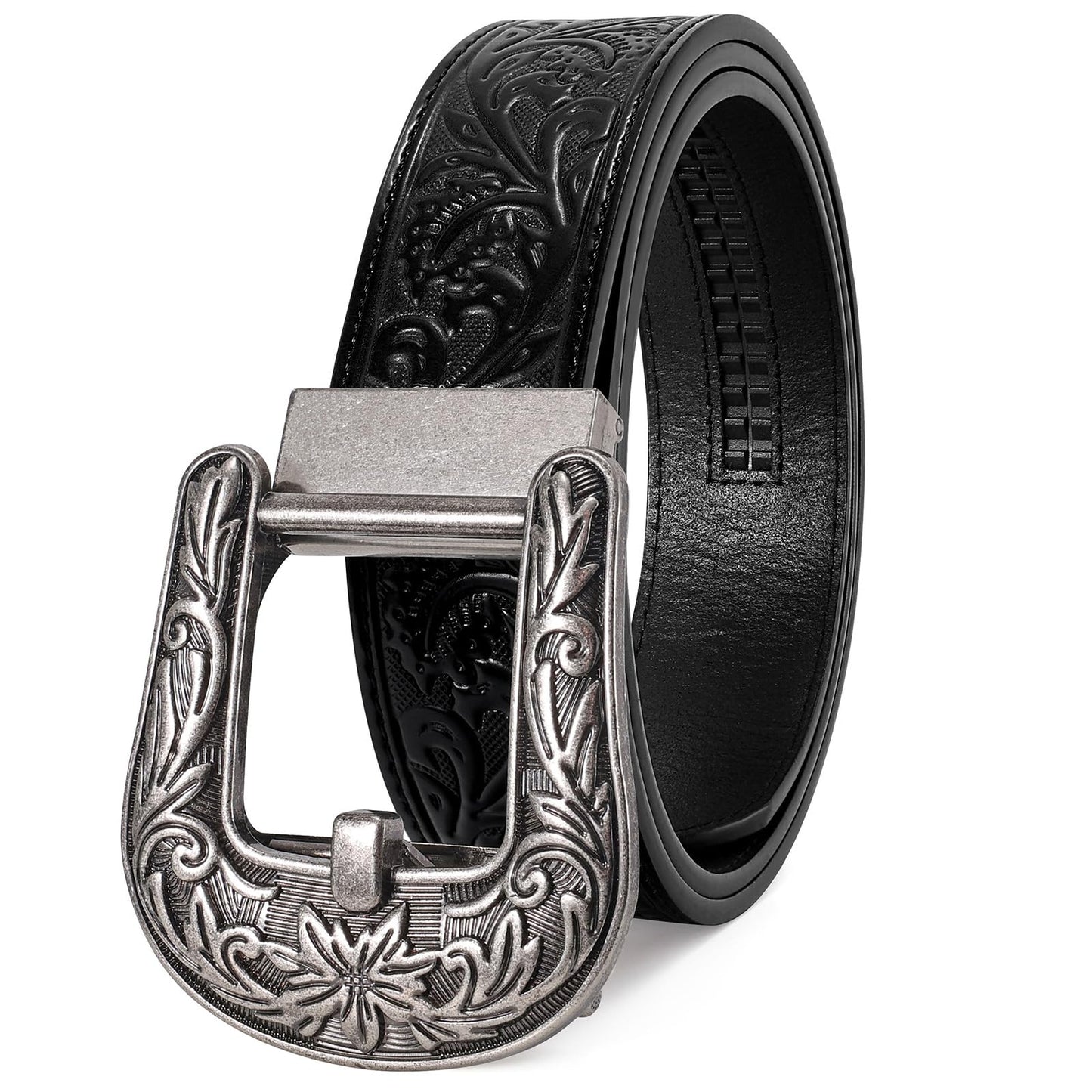 HOTSANSTHS Western Cowboy Ratchet Belts for Men Women Leather Cowboy Belt with Automatic Western Buckle for Jeans Gifts