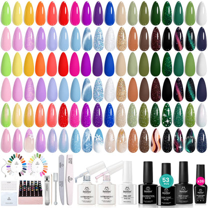 HOTBeetles Gel Nail Polish Kit with U V Light - 80Pcs 55 Colors Gel Nail Kit | Color Enchantment with Everything Base Top Coat Beginner Starter at Home Nails Kit Manicure DIY Salon Tools Gifts for Women