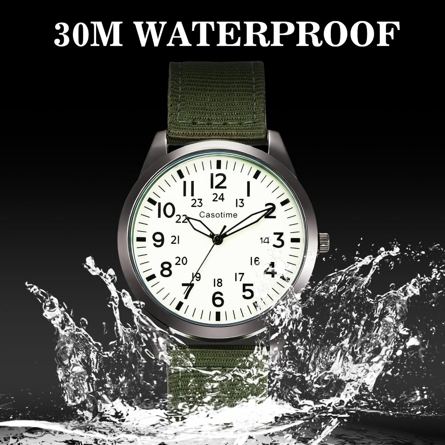 HOTCasotime Tactical Military Watch for Men - Field-Tested Analog Quartz with Luminous Dial, 30M Water Resistant Nylon Band & Second Hand | Unisex Army Sport Wristwatch