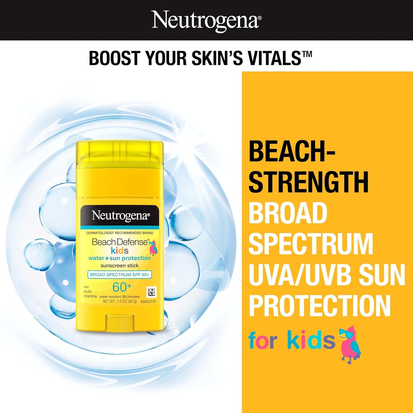 HOTNeutrogena Beach Defense Kids Sunscreen Stick SPF 60+, Hawaii Reef Act 104 Compliant, Octinoxate & Oxybenzone Free, Sunscreen for Face & Body, Travel Size Sun Protection, 1.5 oz