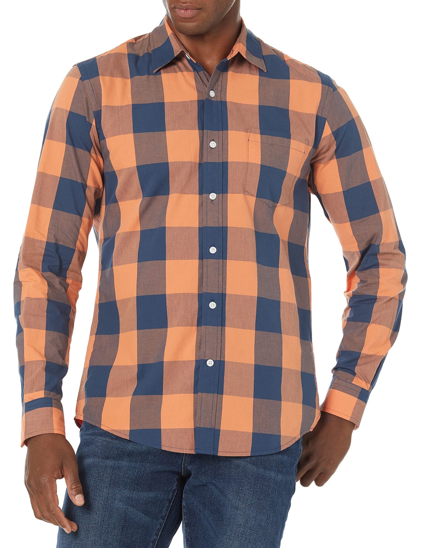 HOTAmazon Essentials Men's Regular-Fit Long-Sleeve Casual Poplin Shirt, Button Front, Business Casual, Collared