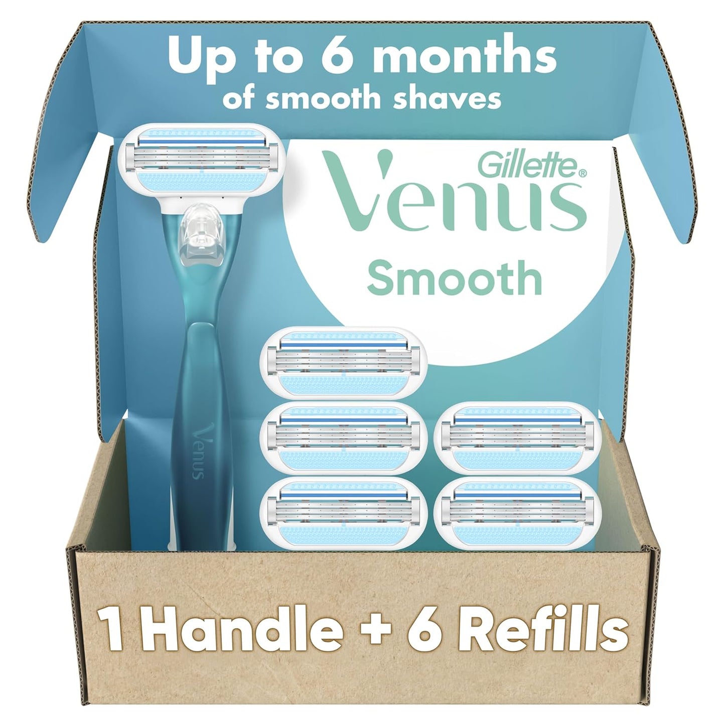 HOTGillette Venus Smooth Women's Razor Handle + 6 Refills with Soft-Grip Gel Handle