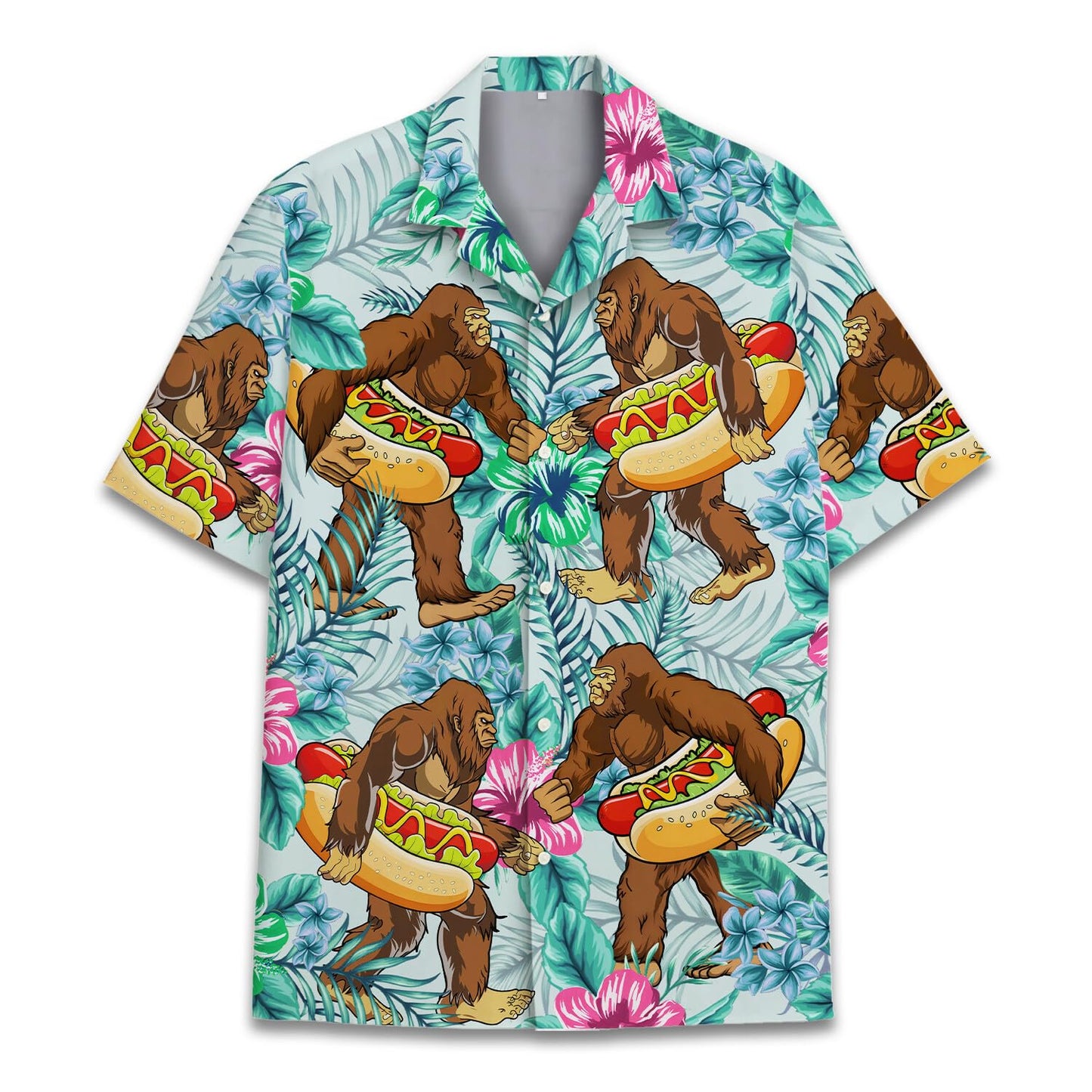 HOTTropical Bigfoot Hawaiian Shirts for Men Women, Sasquatch Summer Beach Button Down Short Sleeve