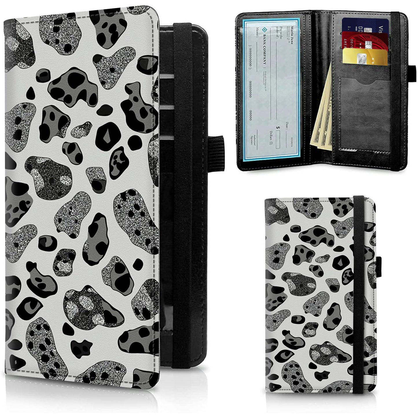 HOTFUYOCWE Leather Checkbook Covers for Men Women Check book Holder Cover Wallets for Personal Checkbook Duplicate Checks with RFID Blocking & Elastic Strap-Beautiful Black Horse