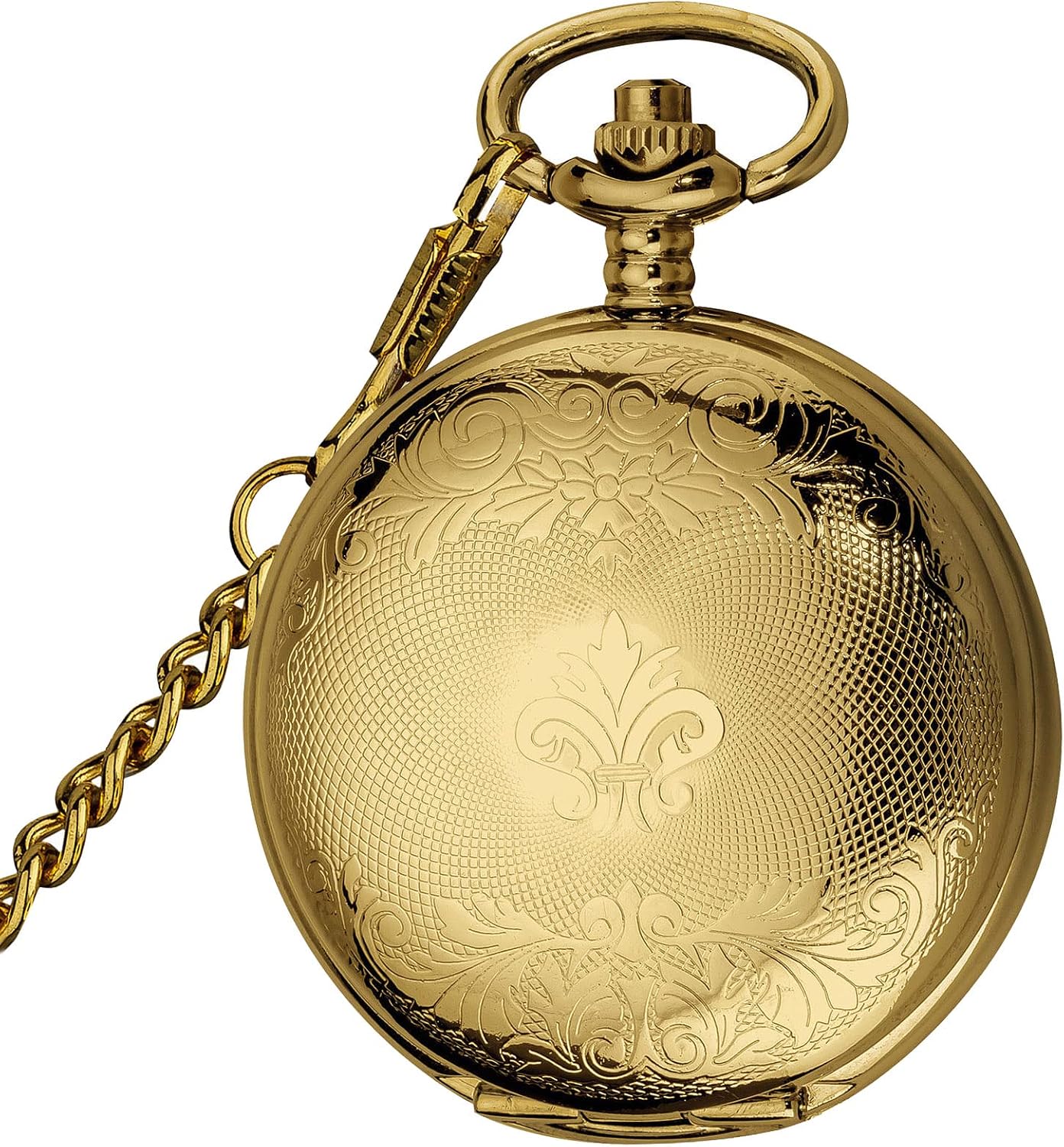 HOTVIGOROSO Mechanical Pocket Watches for Men Skeleton Pocket Watch with Chain | Vintage gold men's pocket watch,Hand wind up mechanical,Roman No. analog pocketwatch,Reloj de bolsillo para hombre,Gift ideal