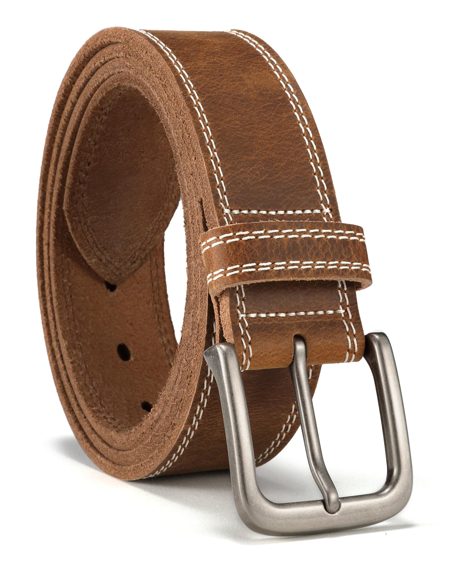 HOTCHAOREN Mens Belts Casual for Jeans - Full-Grain Leather, Durable Cowhide | Solid Buckle, Classic Style, Handmade, Daily Wear, Gift Box