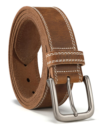 HOTCHAOREN Mens Belts Casual for Jeans - Full-Grain Leather, Durable Cowhide | Solid Buckle, Classic Style, Handmade, Daily Wear, Gift Box