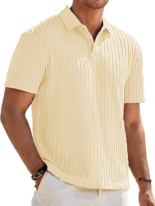 HOTJMIERR Mens Casual Polo Shirt Summer Short Sleeve Vacation Button Beach Knit Stretchy Golf Shirts
