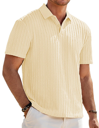 HOTJMIERR Mens Casual Polo Shirt Summer Short Sleeve Vacation Button Beach Knit Stretchy Golf Shirts