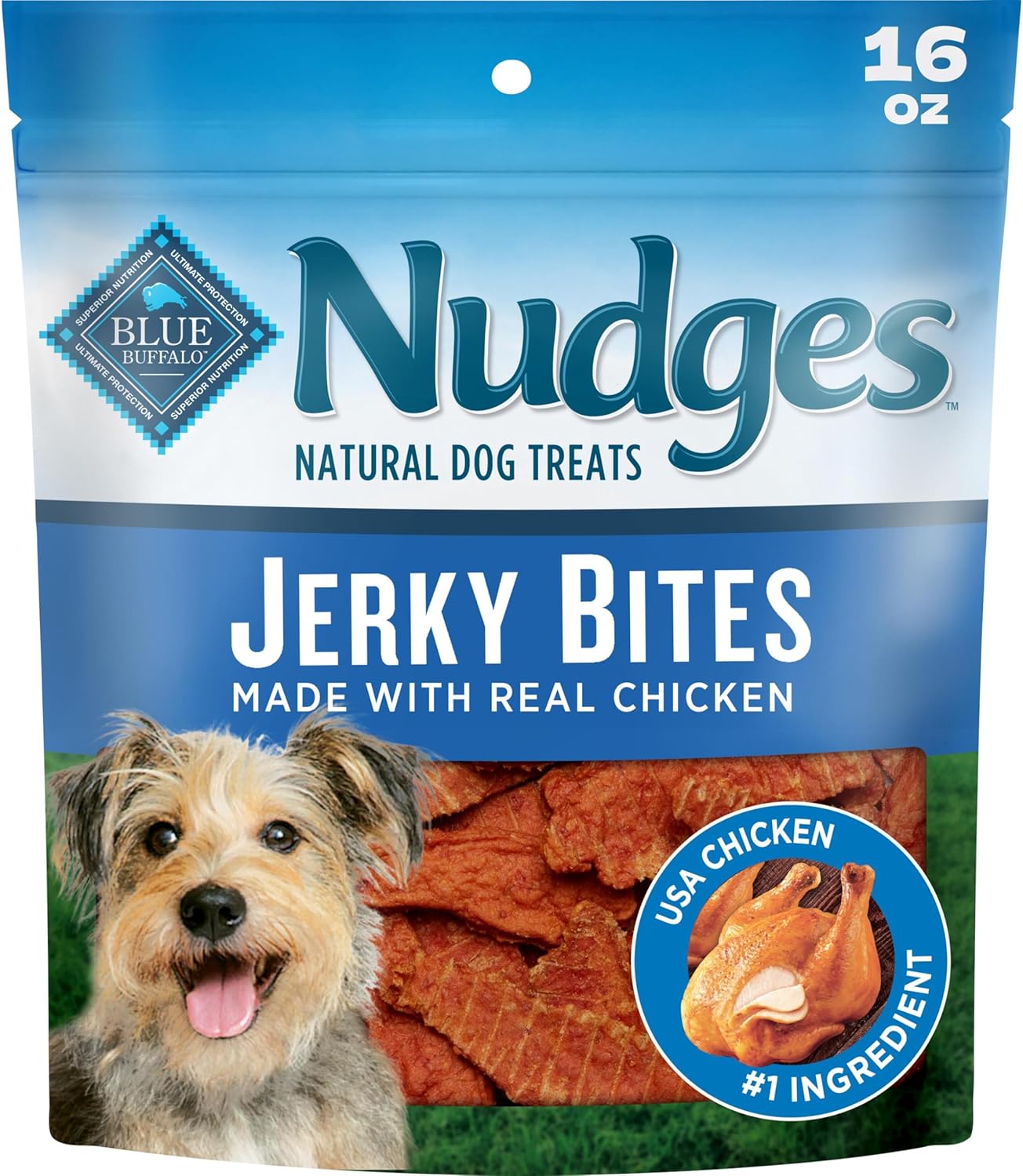 HOTBlue Buffalo Nudges Chicken Jerky Bites Natural Dog Treats, Tender & Meaty Dog Snacks, Healthy Reward or Training Treat, Made in the USA with Real Chicken, No Artificial Preservatives, 16 oz.