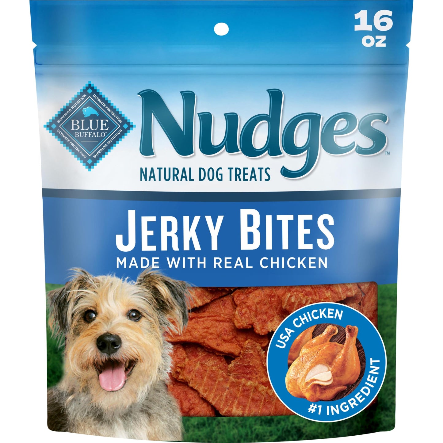 HOTBlue Buffalo Nudges Chicken Jerky Bites Natural Dog Treats, Tender & Meaty Dog Snacks, Healthy Reward or Training Treat, Made in the USA with Real Chicken, No Artificial Preservatives, 16 oz.