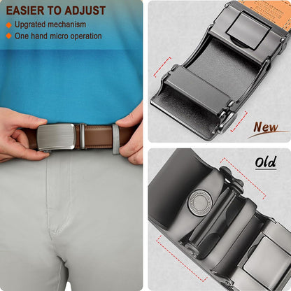 HOTBULLIANT Men Belts 2 Pack,Ratchet Sliding Belt Adjustable For Gift Mens Dress Casual 1 3/8",Cut for Fit