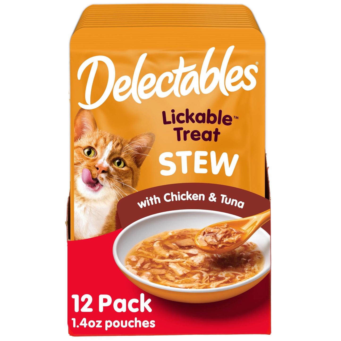 HOTDelectables Lickable Treat Stew Wet Cat Treat Variety Pack, Food Topper, Hydrating, Grain-Free, No Fillers, No By-Products, No Added Preservatives, 1.4oz Pouch, 12ct
