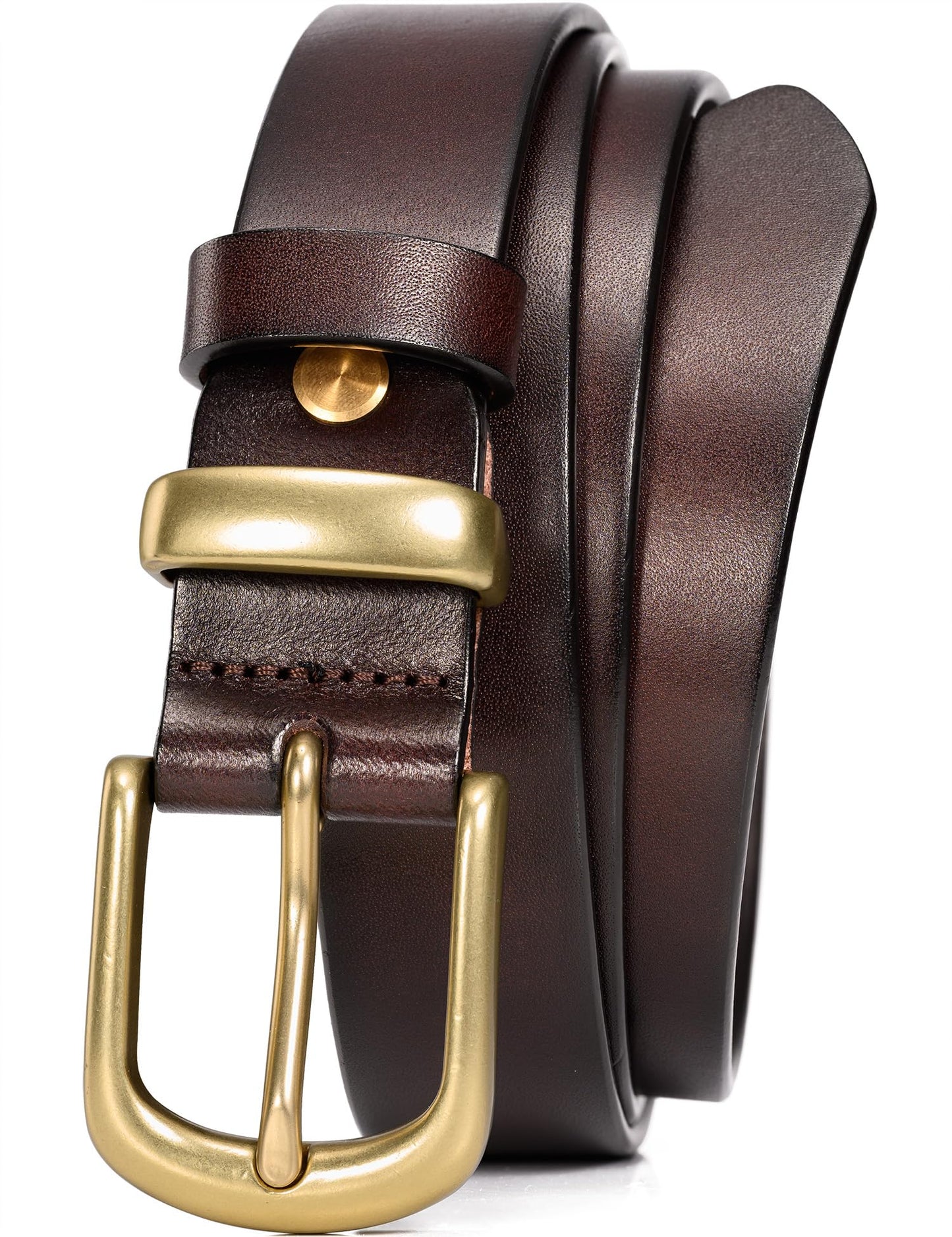 HOTWOLFANT 1.1" Womens Belts for Jeans,100% Italian Full Grain Real Leather | All-Day Comfy Durable Solid Leather Belt with Polished Gold Buckle in Gift Box