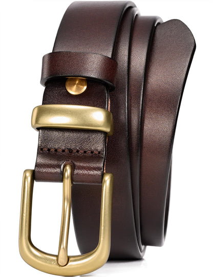 HOTWOLFANT 1.1" Womens Belts for Jeans,100% Italian Full Grain Real Leather | All-Day Comfy Durable Solid Leather Belt with Polished Gold Buckle in Gift Box