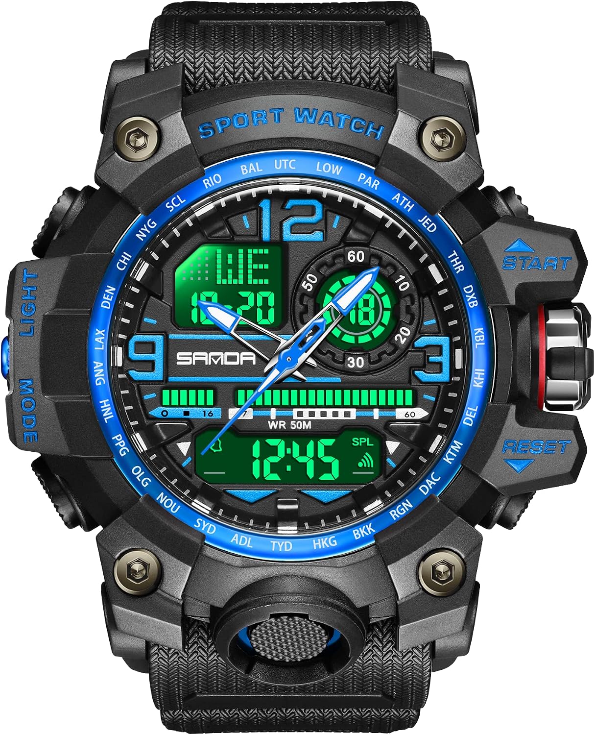 HOTKXAITO Men's Watches Sports Outdoor Waterproof Military Watch Date Multi Function Tactics LED Face Alarm Stopwatch for Men 3133