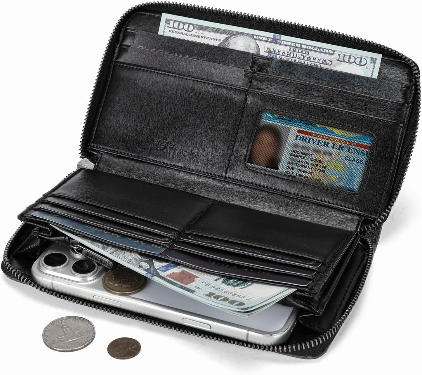 HOTMontana West Wrangler Black Wallet for Women Tooled Floral Zip Around Clutch Wallet RFID Blocking Keychain Credit Card Holder