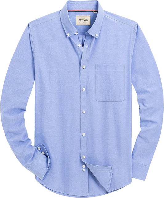 HOTAlimens & Gentle Mens Solid Oxford Shirt Long Sleeve Dress Shirt Work Casual Button Down Shirts with Pocket