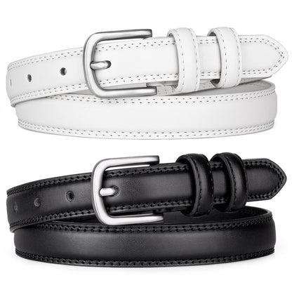 HOT2 Pack Leather Belts for Women Trendy, Women's Belts for Jeans Pants Dresses with Silver Buckle
