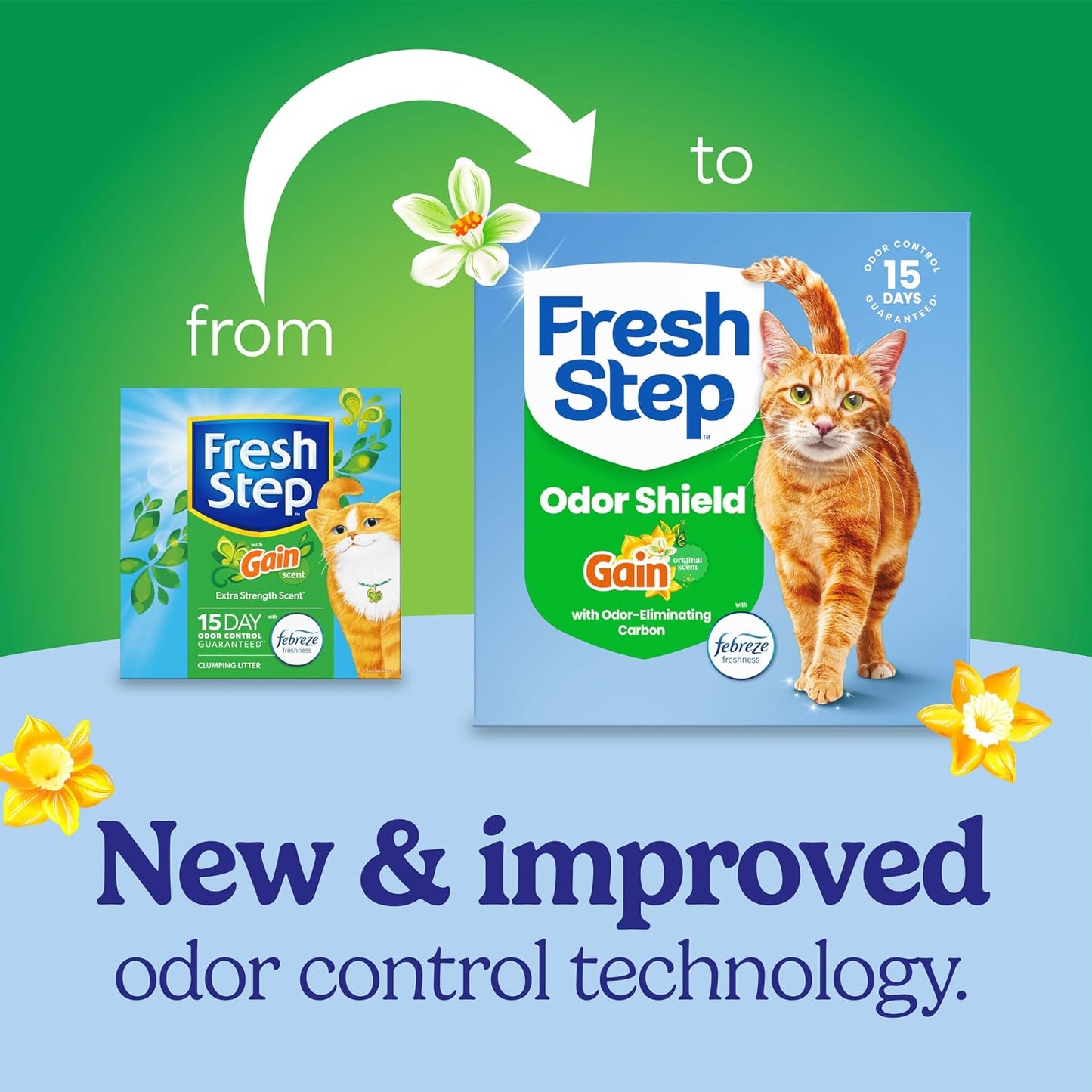 HOTFresh Step Odor Shield Multi Cat Clumping Cat Litter With Febreze Freshness in Gain Scent, Low Dust, Odor Control with Ammonia Block Tech, Compatible in Automatic Litter Boxes, 14 lb.
